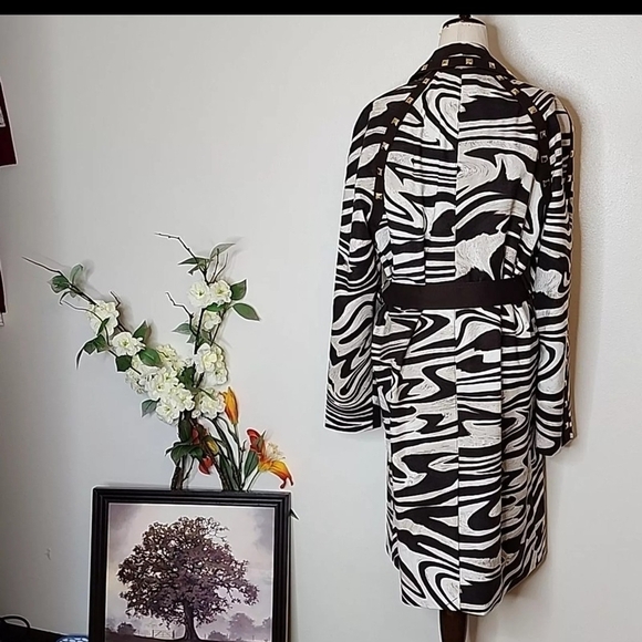 Michael Michael Kors Trench Coat Chocolate Zebra Stud Belt Midi Fall Designer - Picture 10 of 16